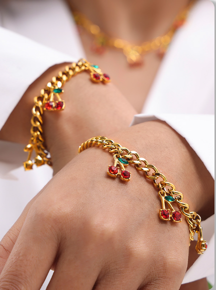 Creative New Red Cherry Stone Bracelet