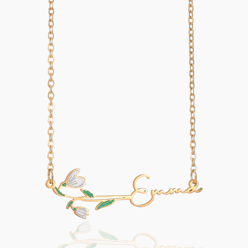 Custom oil drop color December birthday flower name personalized pendant necklace