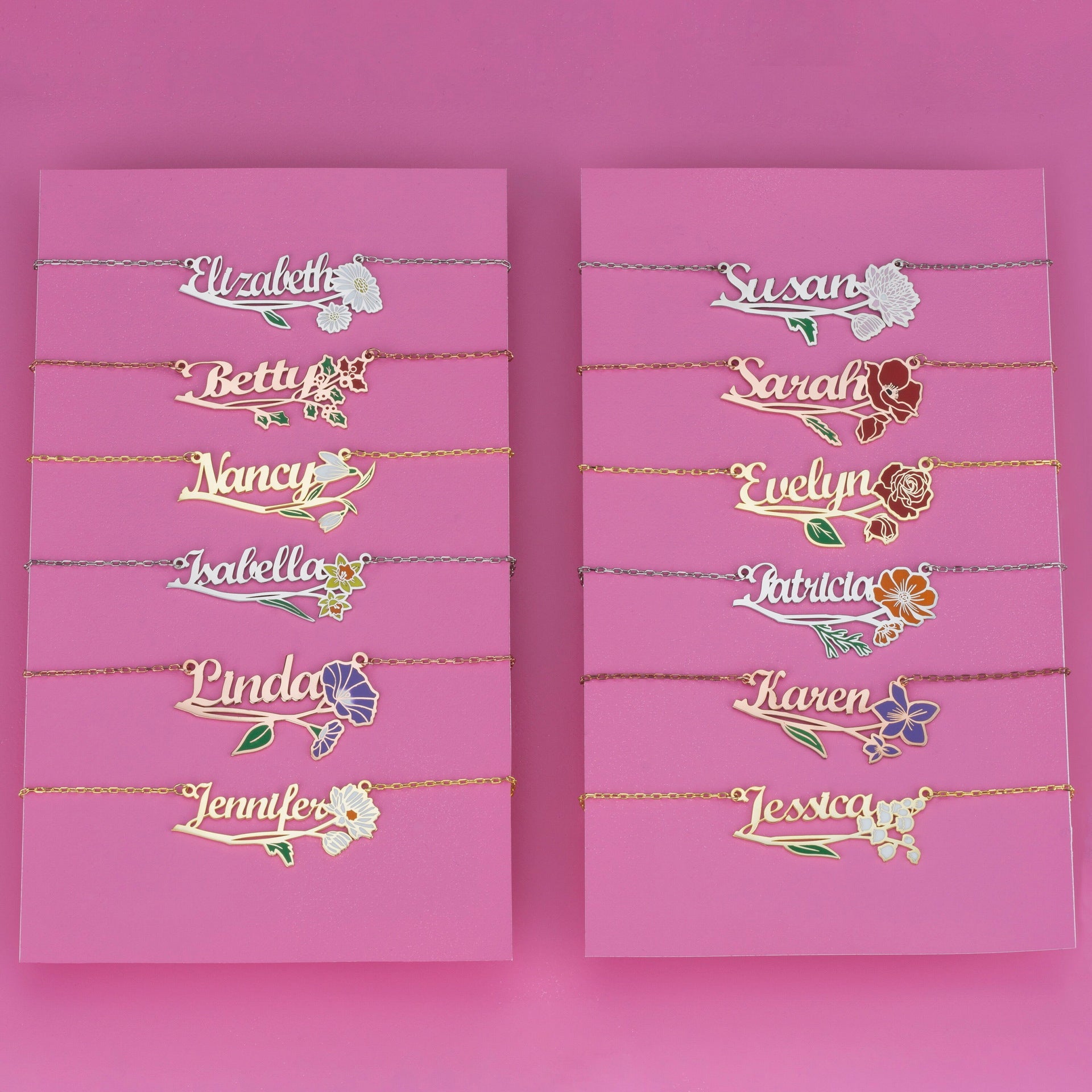 Custom oil drop color December birthday flower name personalized pendant necklace