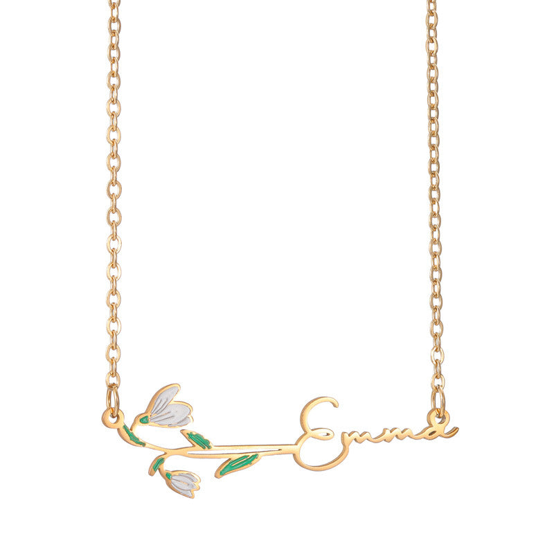 Custom oil drop color December birthday flower name personalized pendant necklace