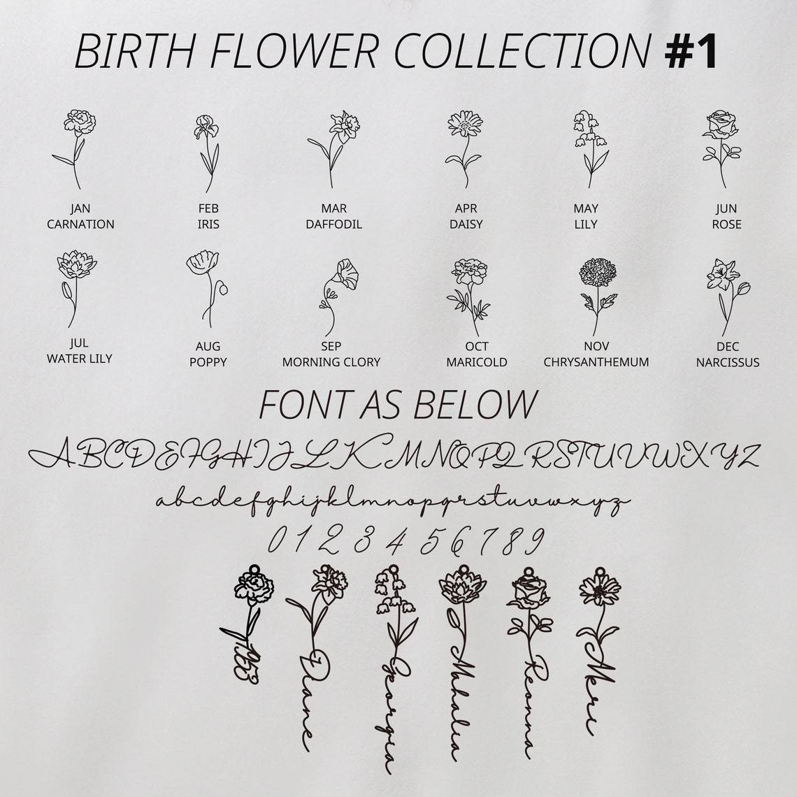 Custom oil drop color December birthday flower name personalized pendant necklace