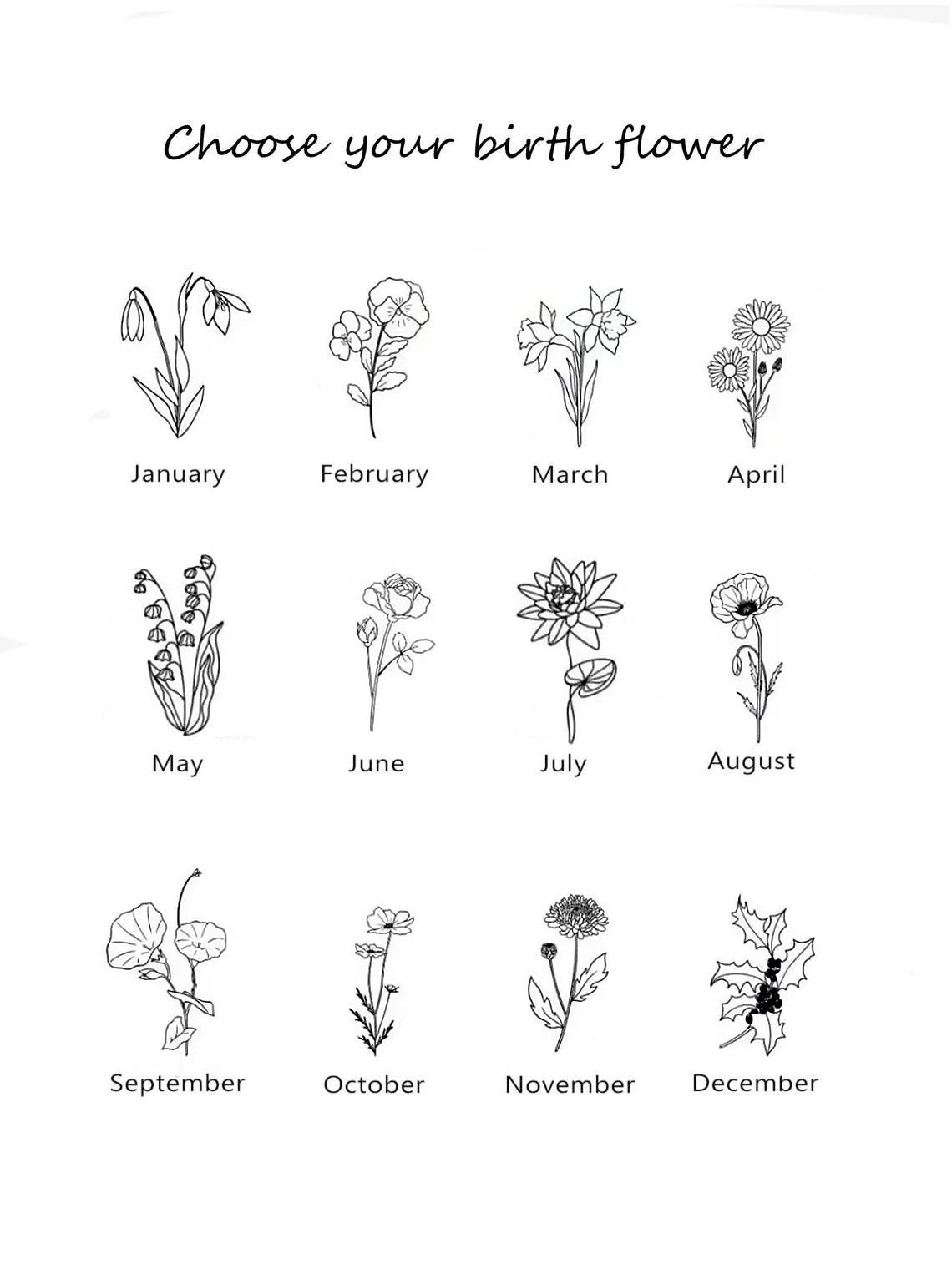 Custom oil drop color December birthday flower name personalized pendant necklace