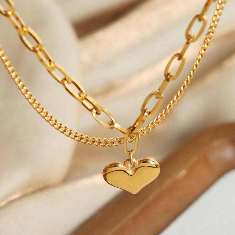 DOUBLE LAYER CHAIN LOVE PENDANT BRACELET