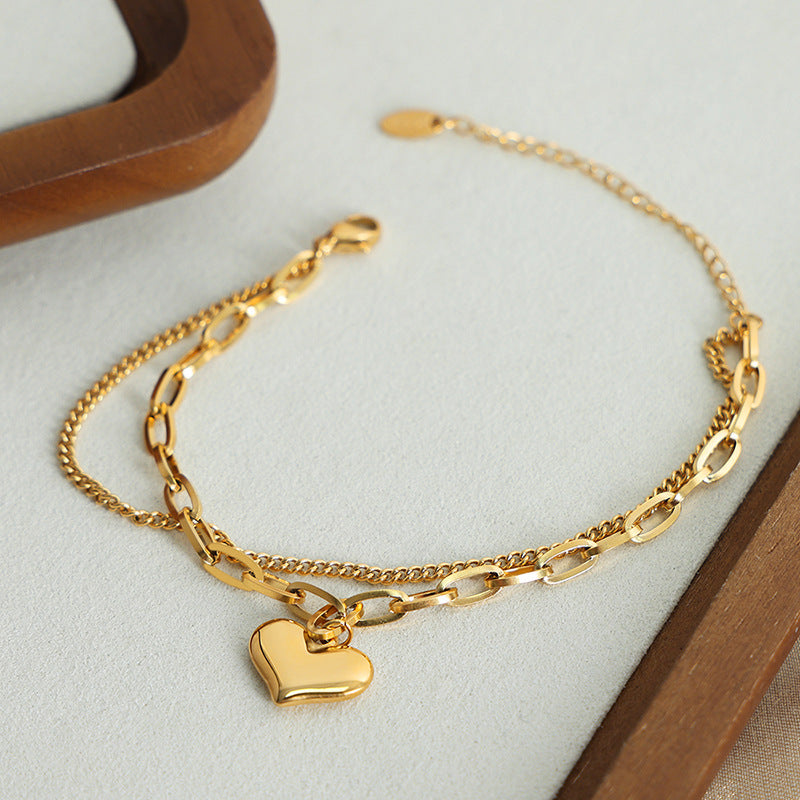 DOUBLE LAYER CHAIN LOVE PENDANT BRACELET