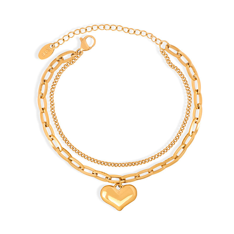DOUBLE LAYER CHAIN LOVE PENDANT BRACELET