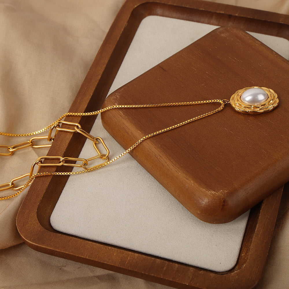 DOUBLE LAYERED IMITATION PEARL PENDANT NECKLACE