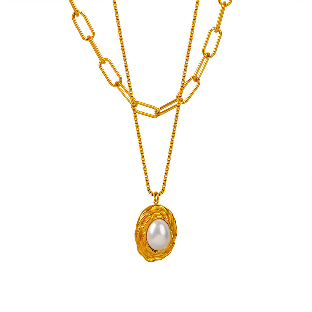 DOUBLE LAYERED IMITATION PEARL PENDANT NECKLACE