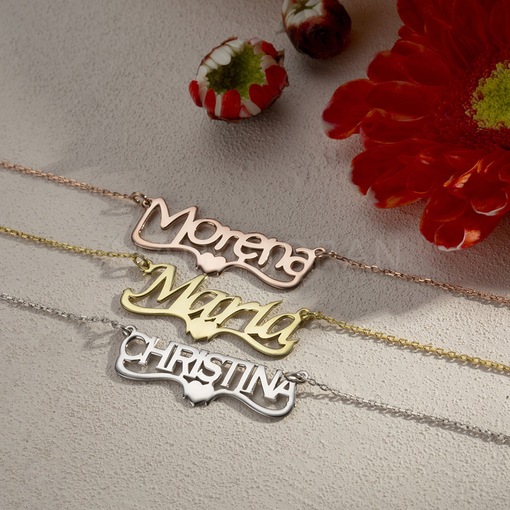 DOUBLE PLATED HEART NAME NECKLACE