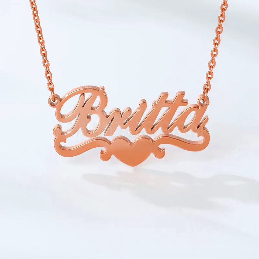 DOUBLE PLATED HEART NAME NECKLACE