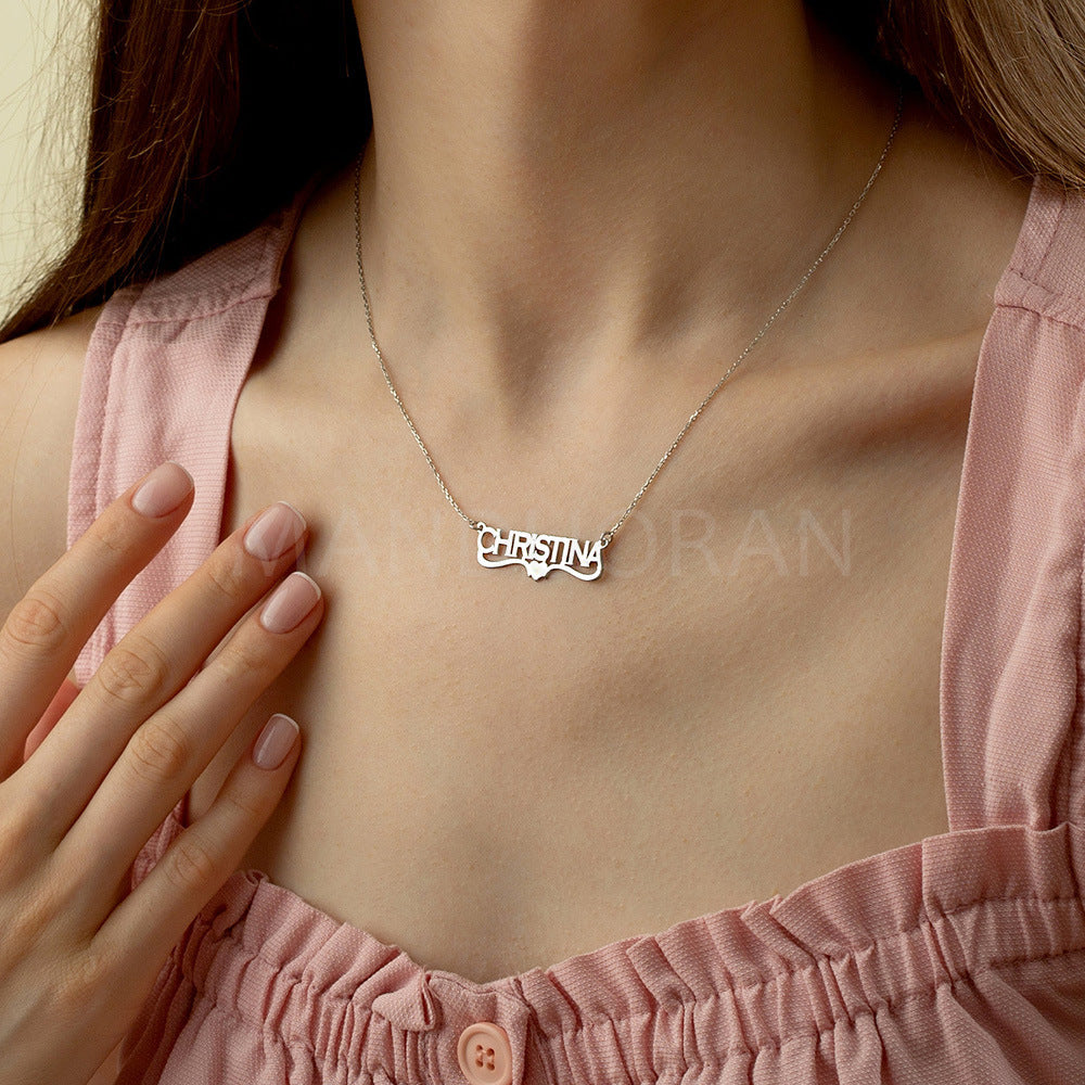 DOUBLE PLATED HEART NAME NECKLACE