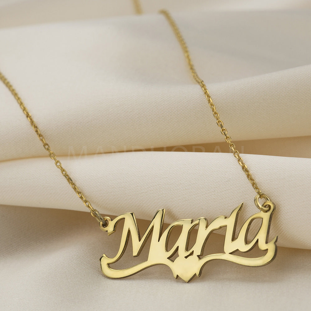DOUBLE PLATED HEART NAME NECKLACE