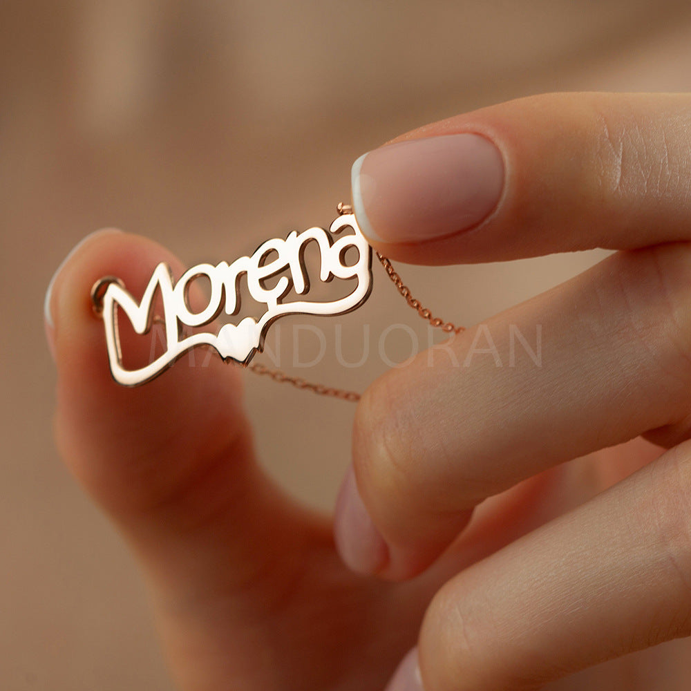 DOUBLE PLATED HEART NAME NECKLACE