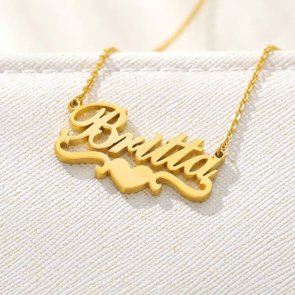 DOUBLE PLATED HEART NAME NECKLACE