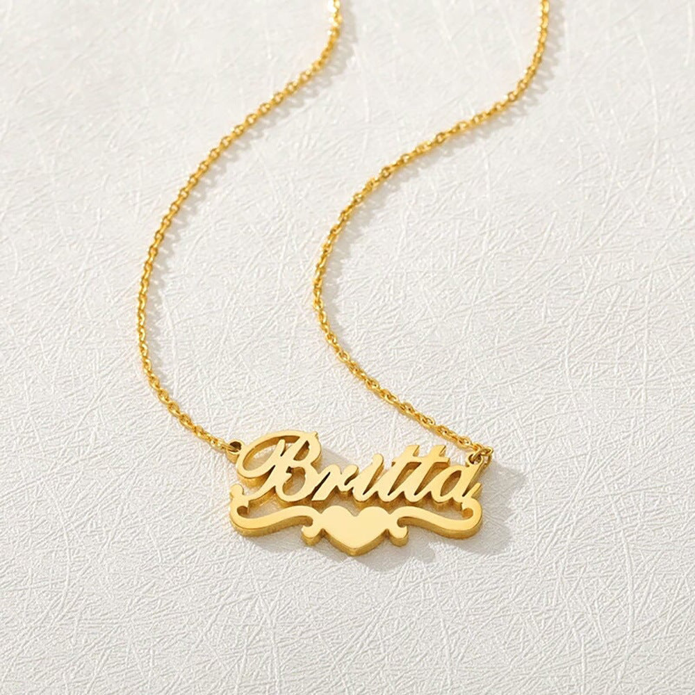 DOUBLE PLATED HEART NAME NECKLACE