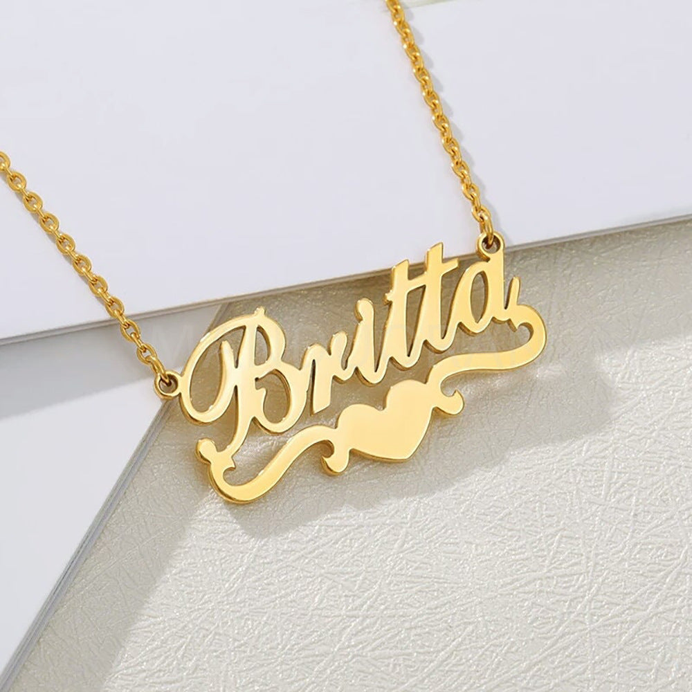 DOUBLE PLATED HEART NAME NECKLACE