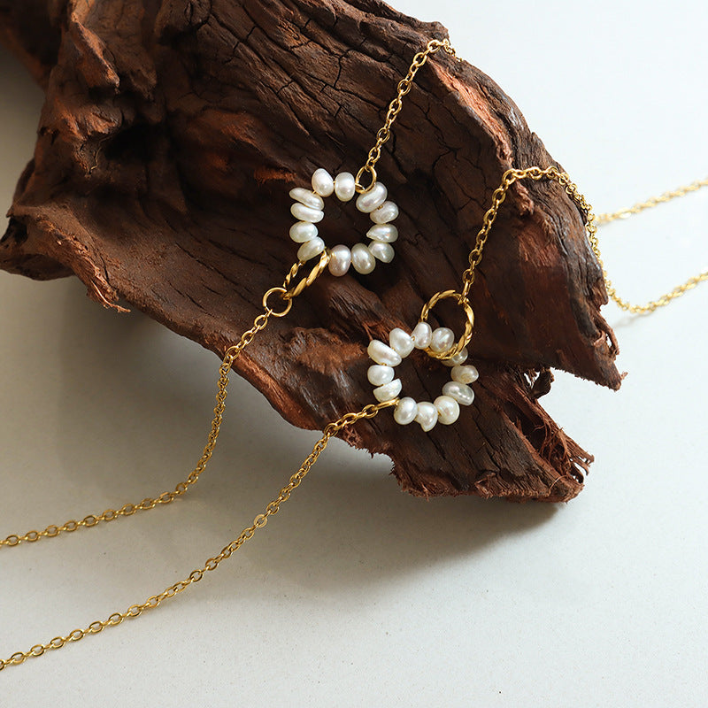 DOUBLE RING NATURAL FRESHWATER PEARL NECKLACE