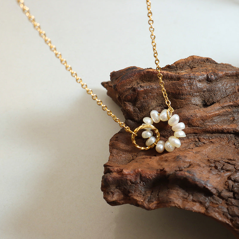 DOUBLE RING NATURAL FRESHWATER PEARL NECKLACE