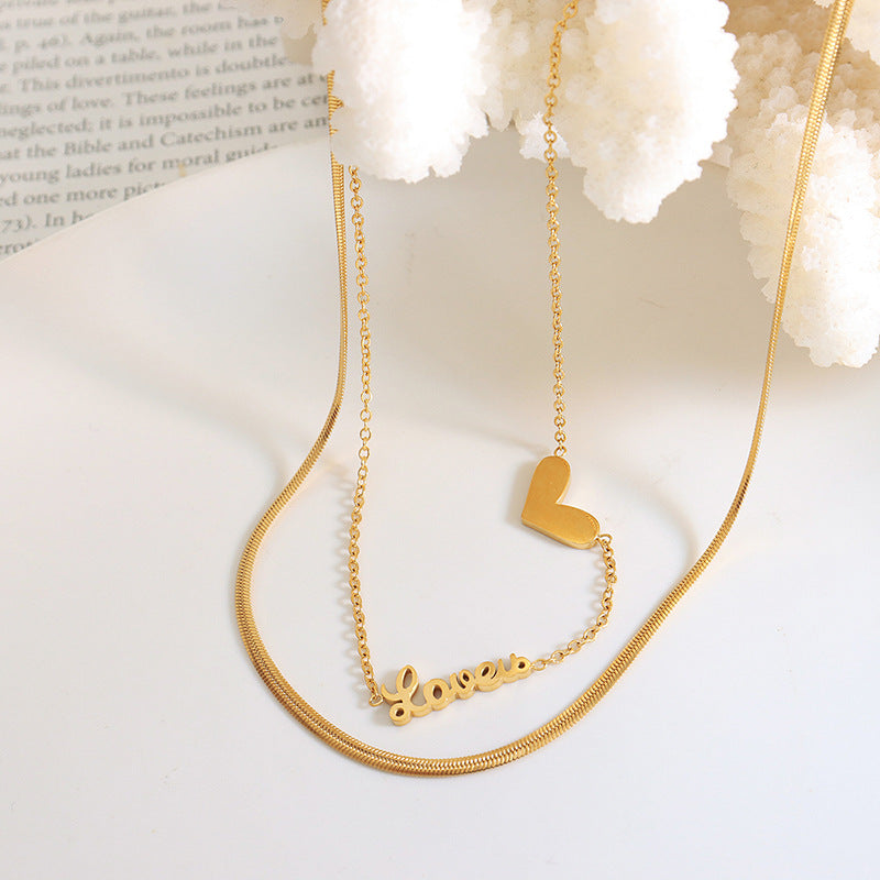 DOUBLE LAYERED CHAIN HEART NECKLACE