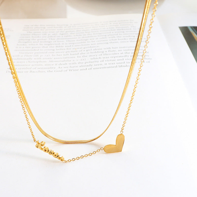 DOUBLE LAYERED CHAIN HEART NECKLACE