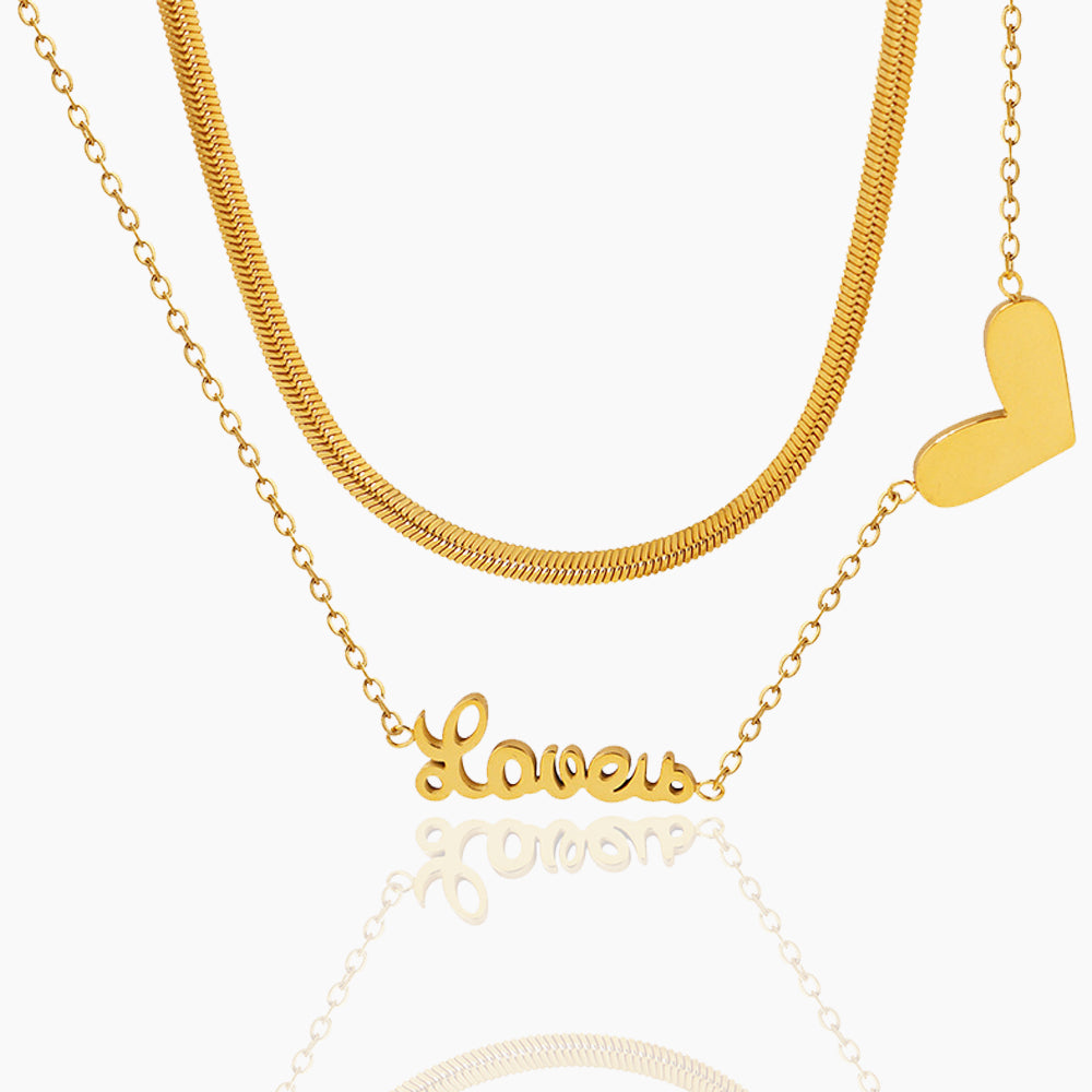 DOUBLE LAYERED CHAIN HEART NECKLACE