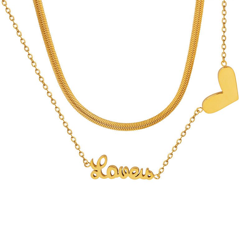 DOUBLE LAYERED CHAIN HEART NECKLACE
