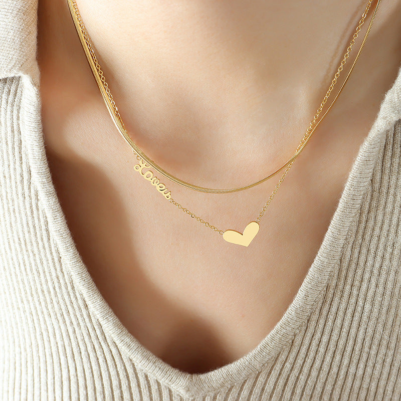 DOUBLE LAYERED CHAIN HEART NECKLACE