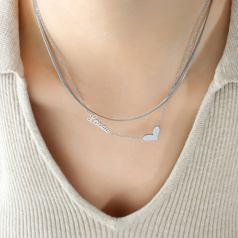 DOUBLE LAYERED CHAIN HEART NECKLACE