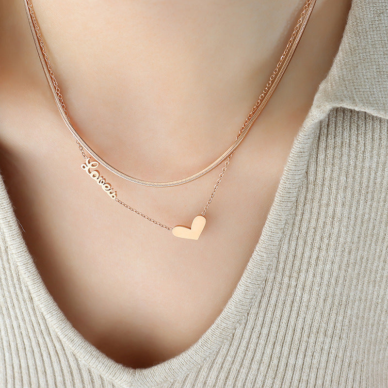 DOUBLE LAYERED CHAIN HEART NECKLACE