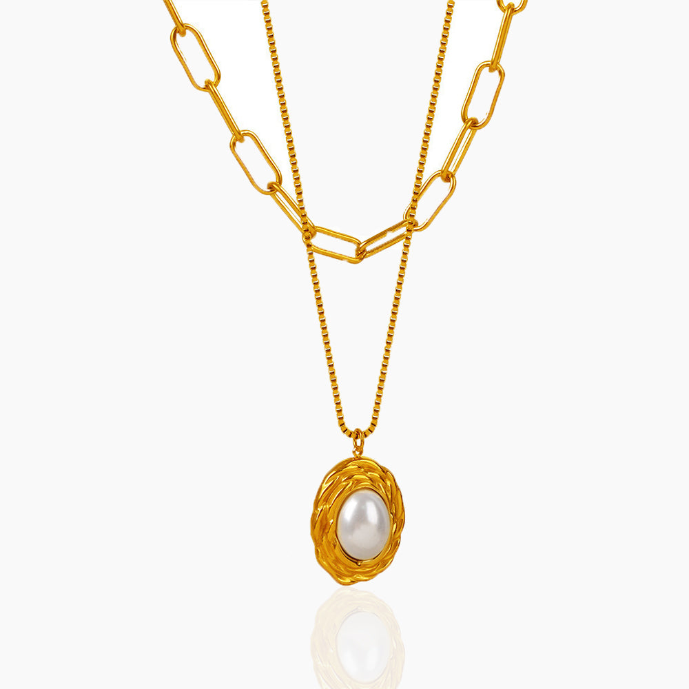 DOUBLE LAYERED IMITATION PEARL PENDANT NECKLACE