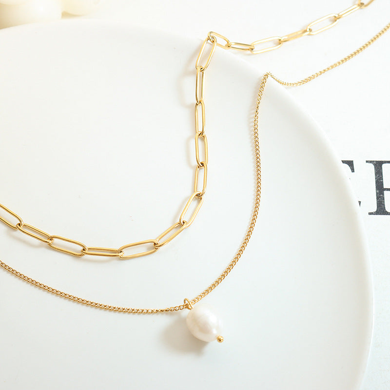 DOUBLE LAYERED PEARL PENDANT NECKLACE