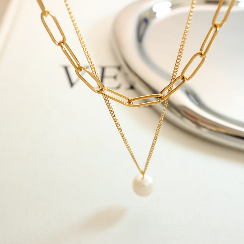 DOUBLE LAYERED PEARL PENDANT NECKLACE