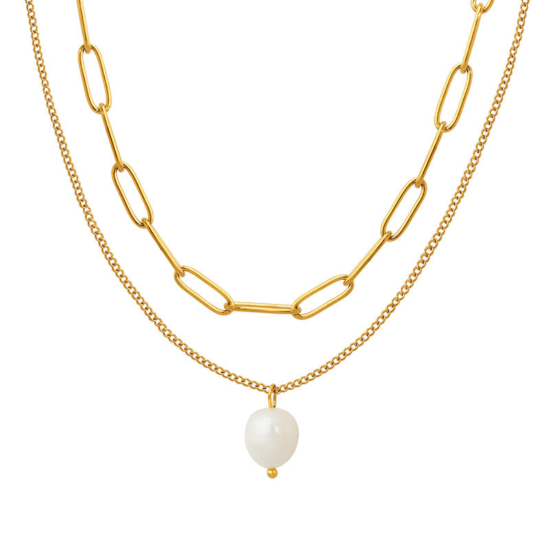 DOUBLE LAYERED PEARL PENDANT NECKLACE