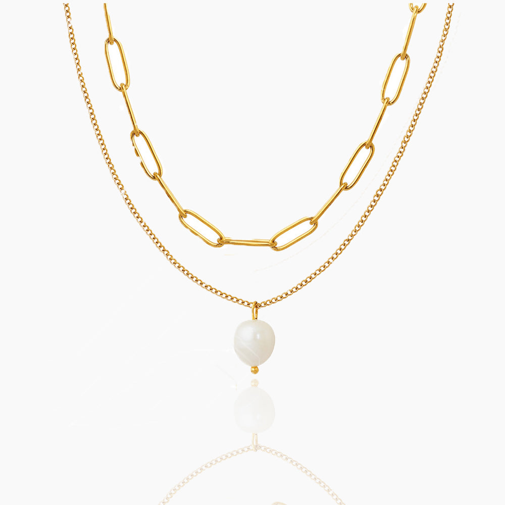 DOUBLE LAYERED PEARL PENDANT NECKLACE