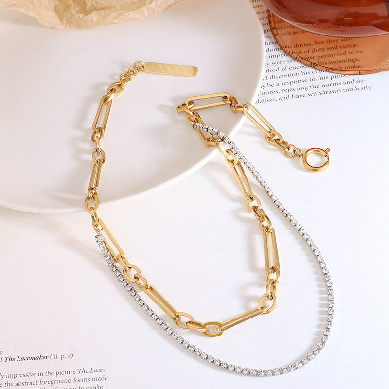 DOUBLE LAYERED SHINY STONE LAYERED NECKLACE