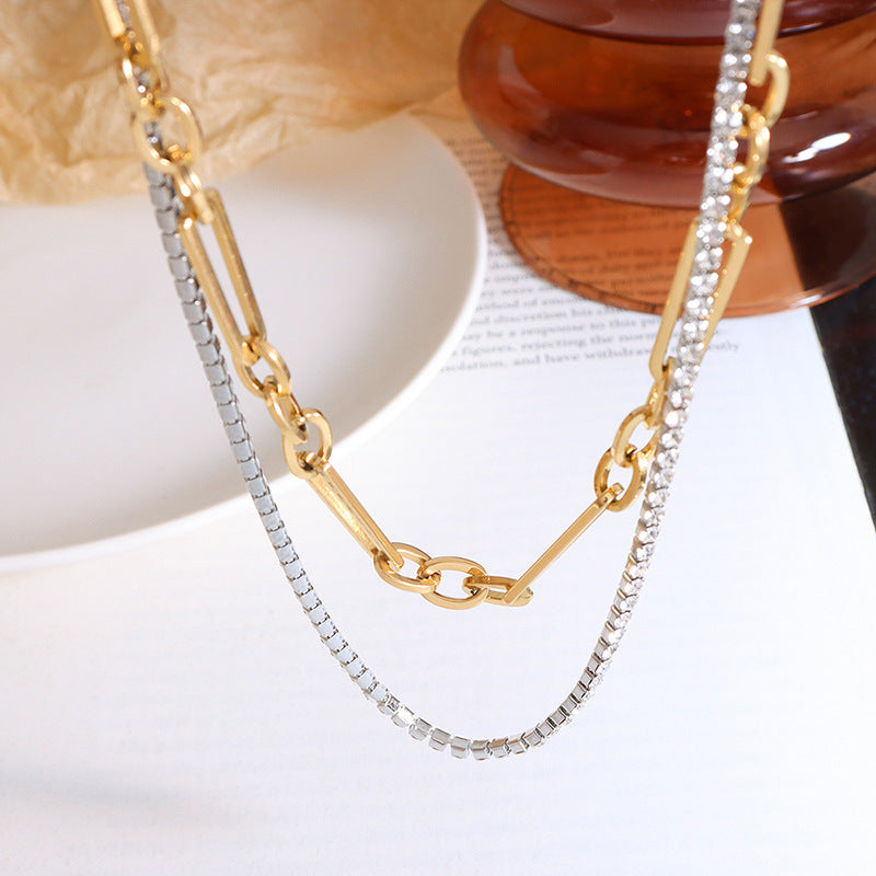DOUBLE LAYERED SHINY STONE LAYERED NECKLACE