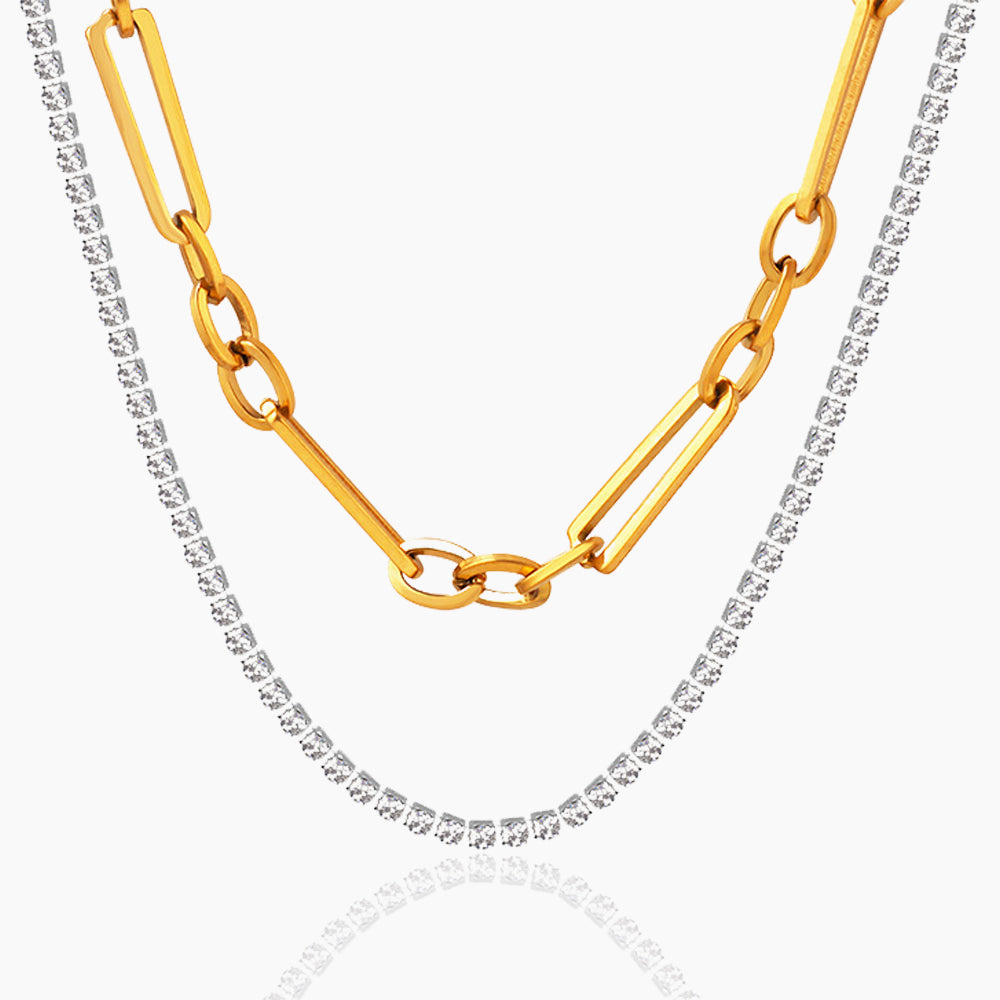 DOUBLE LAYERED SHINY STONE LAYERED NECKLACE