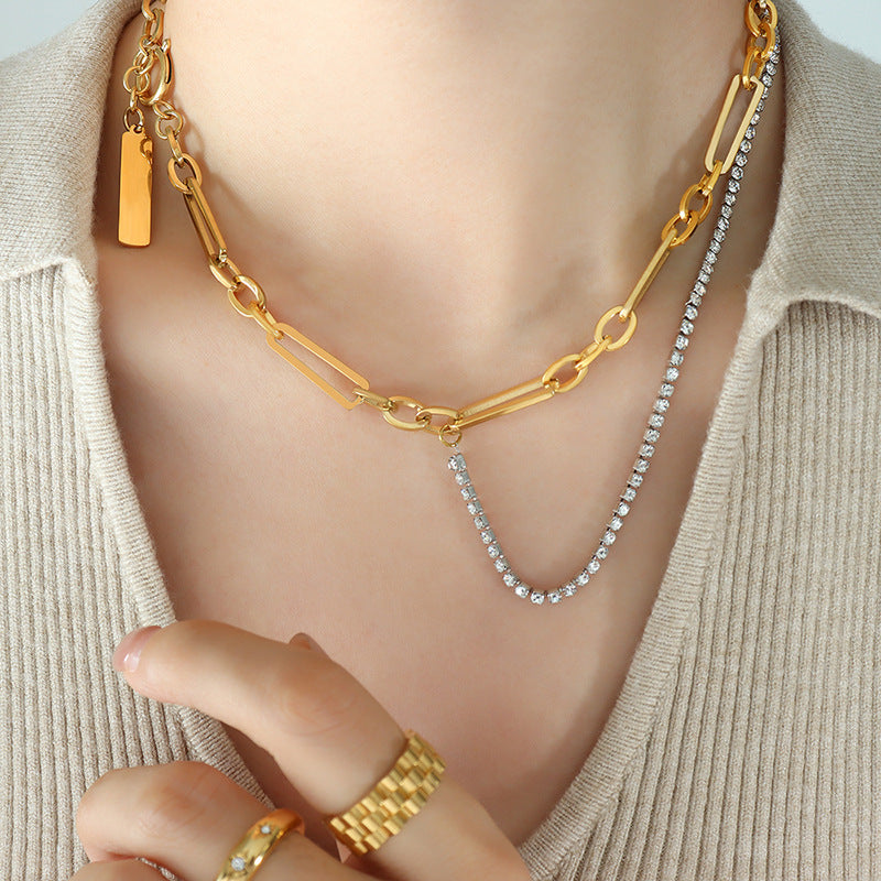 DOUBLE LAYERED SHINY STONE LAYERED NECKLACE