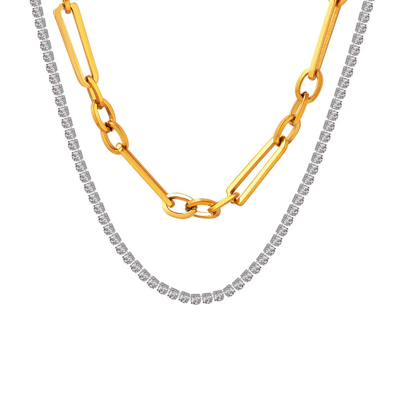 DOUBLE LAYERED SHINY STONE LAYERED NECKLACE