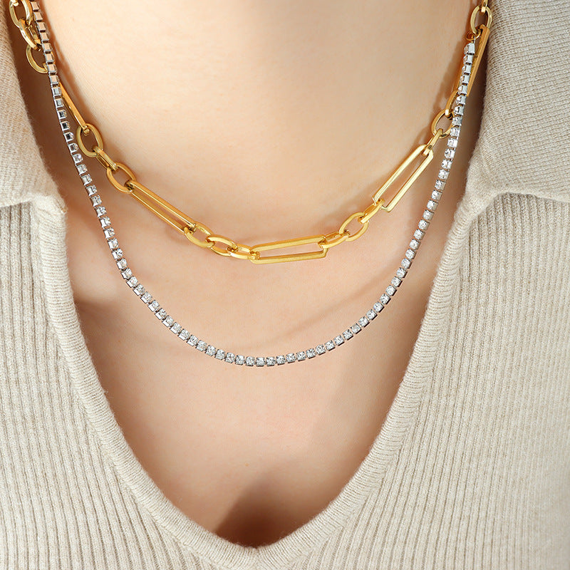 DOUBLE LAYERED SHINY STONE LAYERED NECKLACE