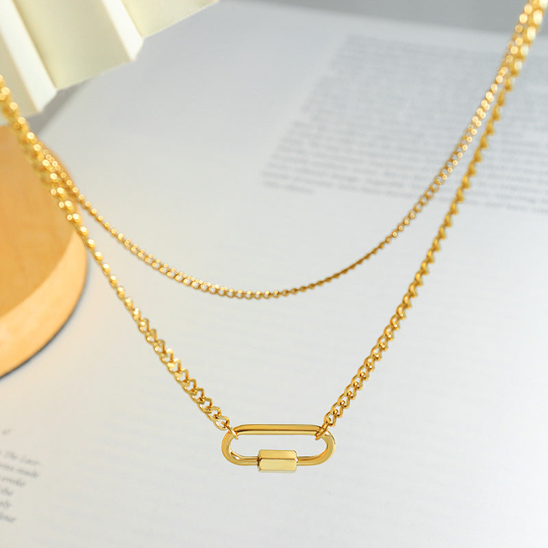 DOUBLE LAYERED U-SHAPED PENDANT NECKLACE