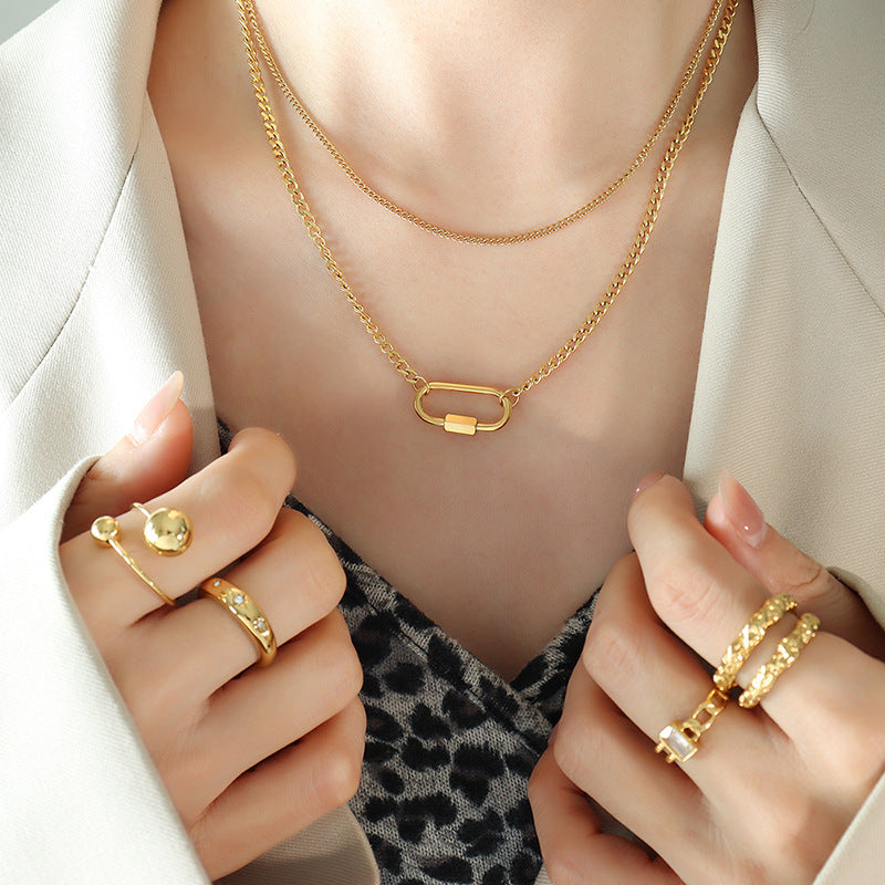 DOUBLE LAYERED U-SHAPED PENDANT NECKLACE