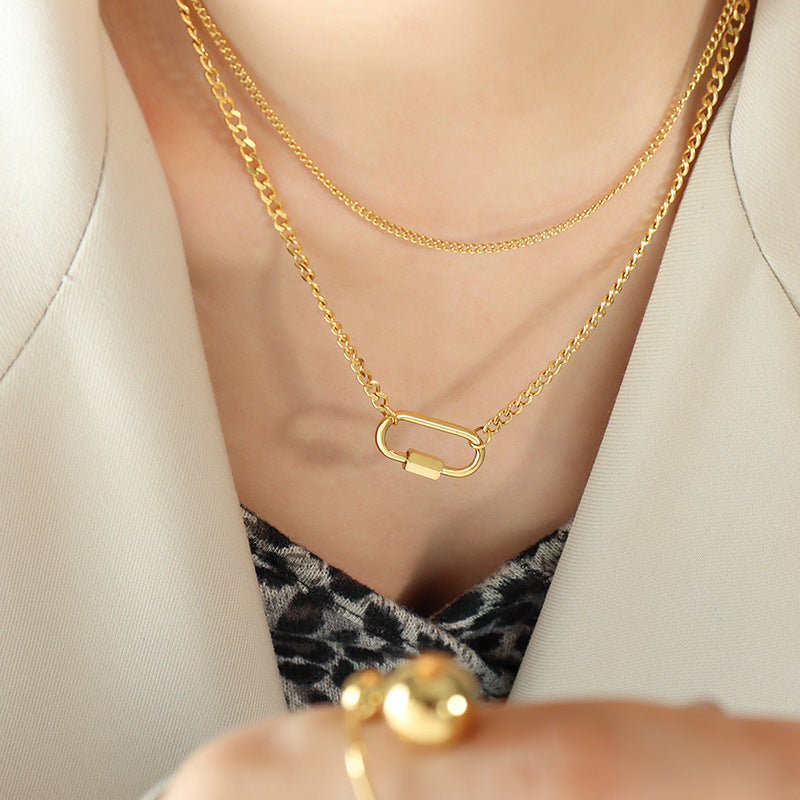 DOUBLE LAYERED U-SHAPED PENDANT NECKLACE
