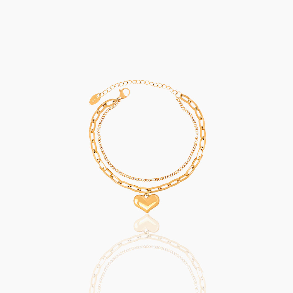 DOUBLE LAYER CHAIN LOVE PENDANT BRACELET