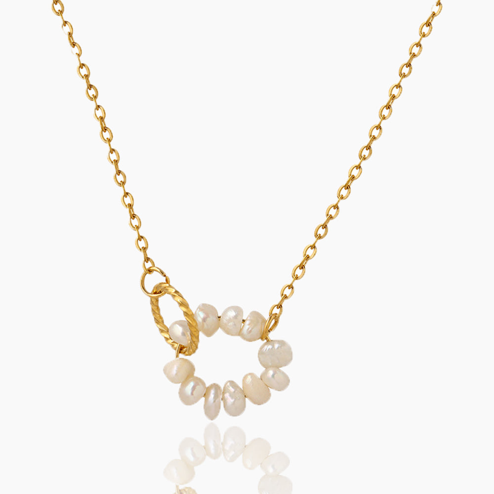 DOUBLE RING NATURAL FRESHWATER PEARL NECKLACE