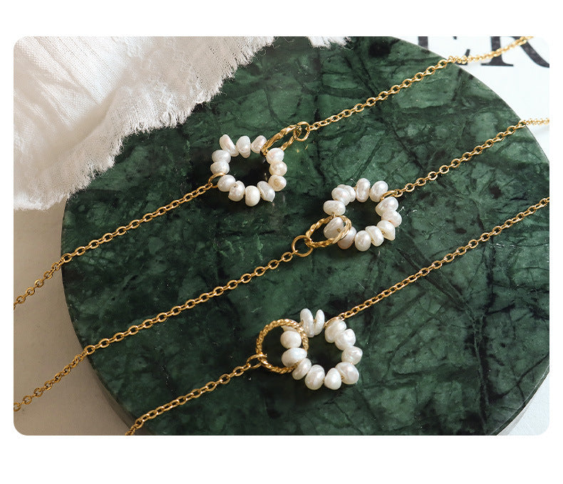 DOUBLE RING NATURAL FRESHWATER PEARL NECKLACE