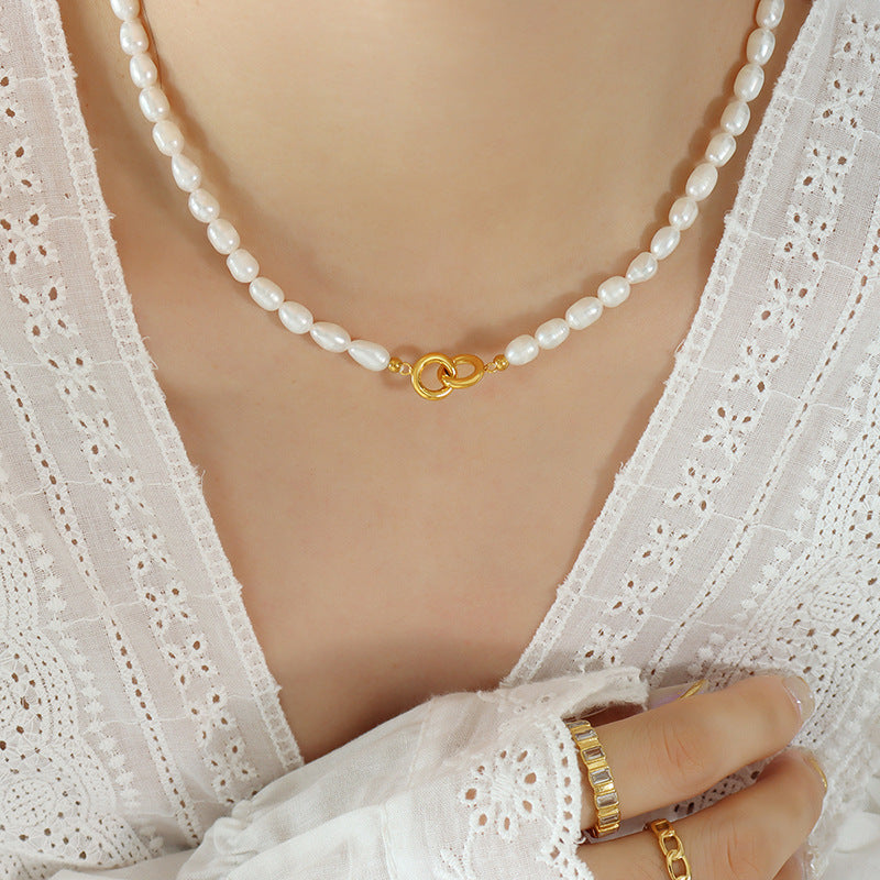 DOUBLE RING PEARL NECKLACE