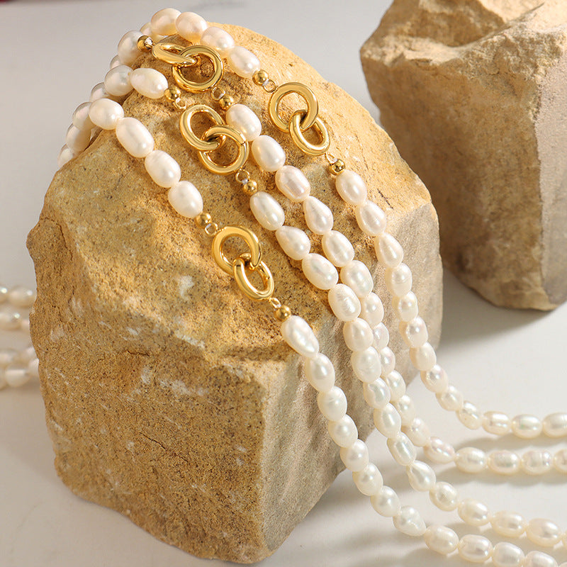 DOUBLE RING PEARL NECKLACE