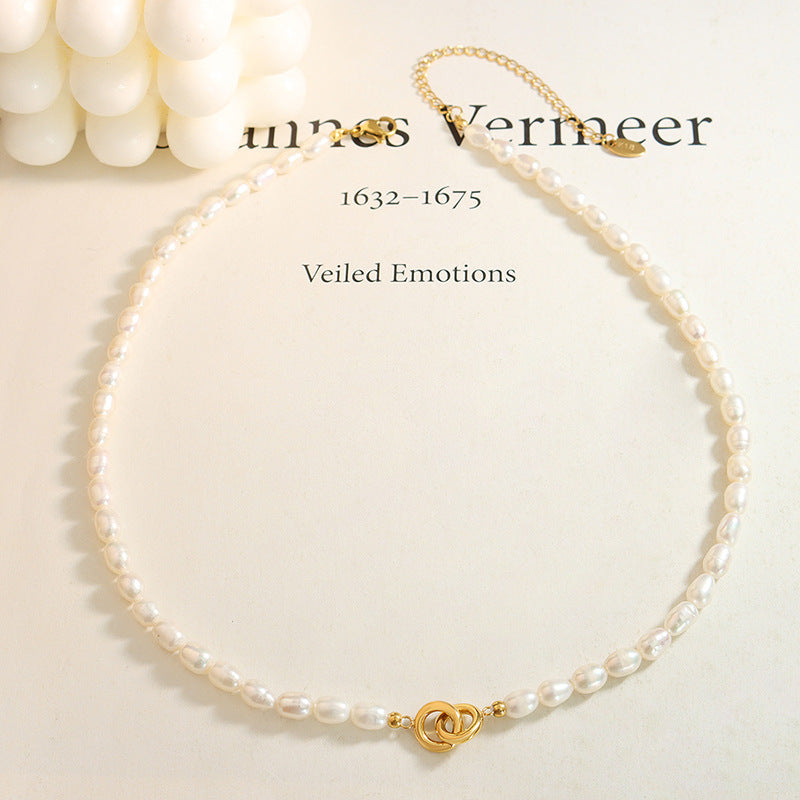 DOUBLE RING PEARL NECKLACE