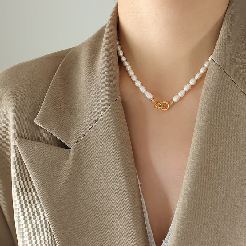 DOUBLE RING PEARL NECKLACE