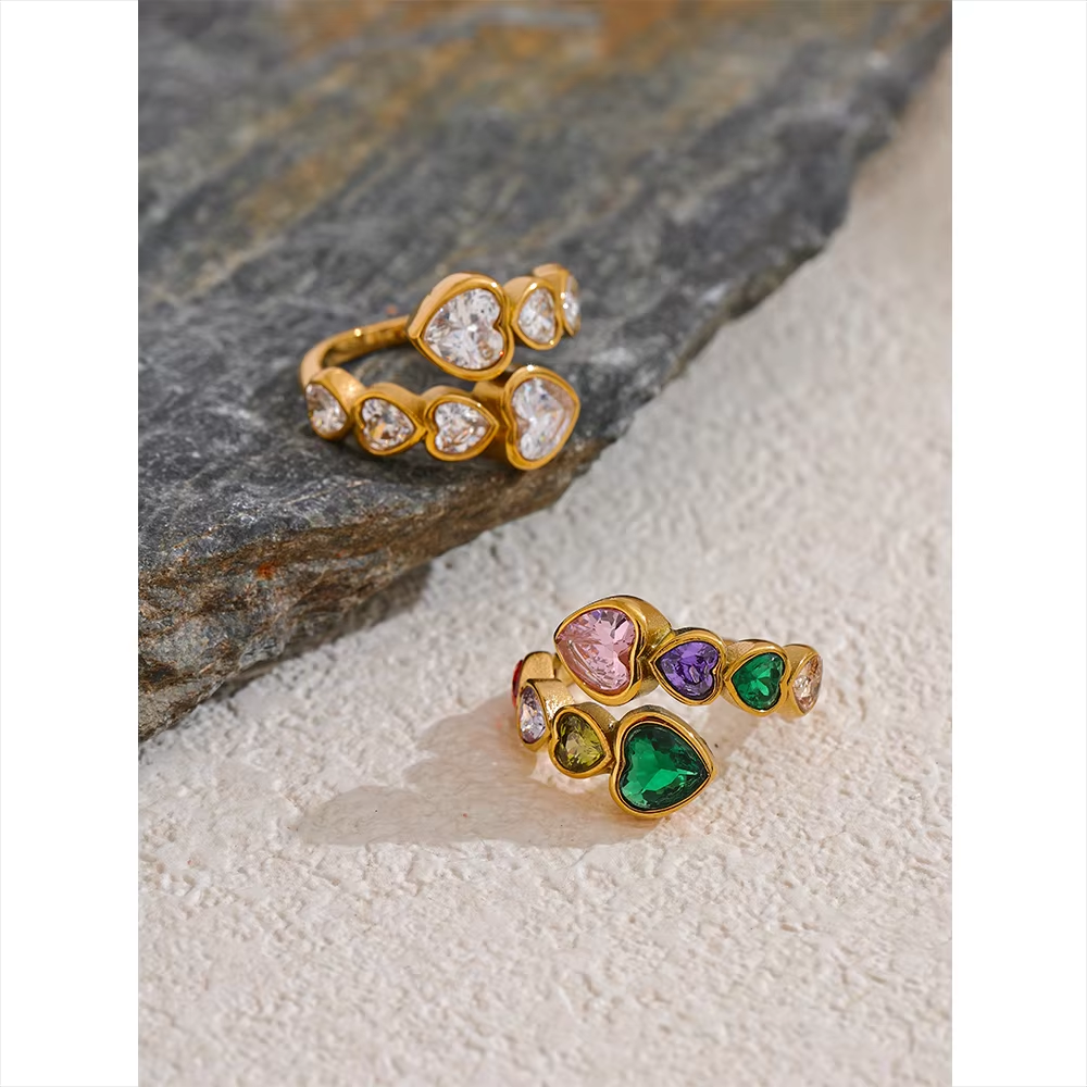 Delicate Cubic Heart Adjustable Fashion Open Ring